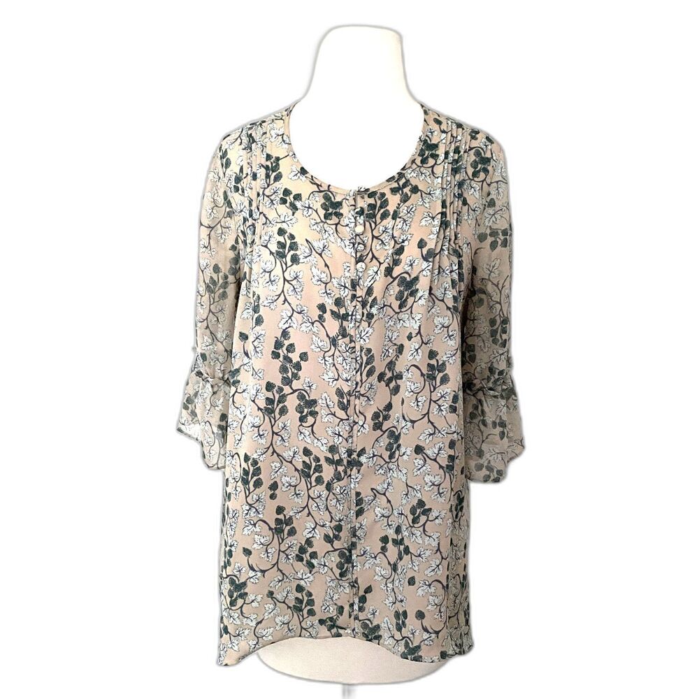 Lauren Conrad Leaf Print Tunic Top 3/4 Sleeve A-Line Blouse Flowy Boho Sz M